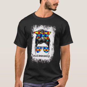Autism Mum Life Messy Bun Sunglasses Bandanna Moth T-Shirt
