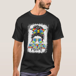 Autism Mum Life Messy Bun Sunglasses Bandanna Moth T-Shirt