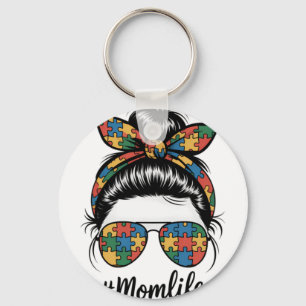 Autism Mum Life Puzzle Messy Bun Autism Awareness  Key Ring