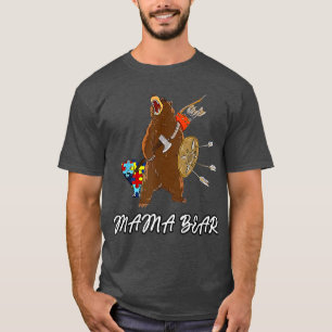 Autism Mum Mama Bear Autism Awareness Puzzle Premi T-Shirt