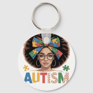 Autism Mum Messy Bun Black Women Autism Awareness  Key Ring