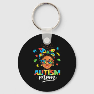 Autism mum messy bun black women world autism key ring