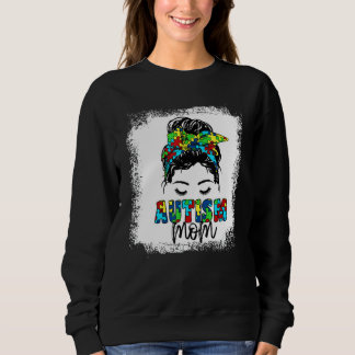 Autism Mum Messy Bun Hair Autism Awareness Mum Sweatshirt