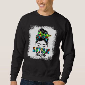 Autism Mum Messy Bun Hair Autism Awareness Mum Sweatshirt
