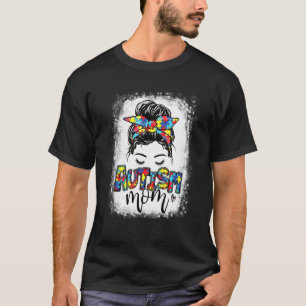 Autism Mum Messy Bun Hair Puzzle Autism Awareness  T-Shirt