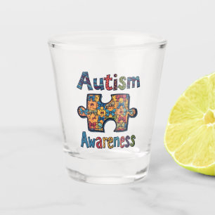 Autism Mum Puzzle Piece Coquette Bow Ribbon Autism Shot Glass