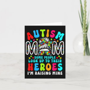Autism Mum Raising Hero Groovy Messy Bun Autism Aw Card