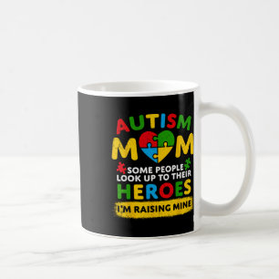 Autism Mum Raising Hero Groovy Messy Bun Autism Aw Coffee Mug