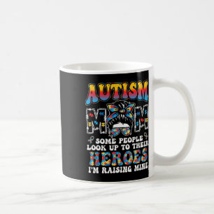 Autism Mum Raising Hero Groovy Messy Bun Autism Aw Coffee Mug