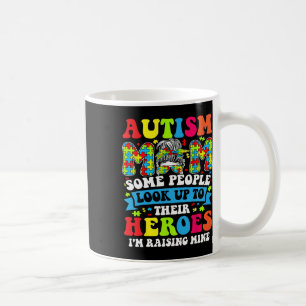 Autism Mum Raising Hero Groovy Messy Bun Autism Aw Coffee Mug