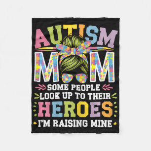 Autism Mum Raising Hero Groovy Messy Bun Autism Aw Fleece Blanket
