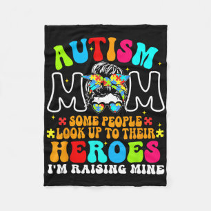 Autism Mum Raising Hero Groovy Messy Bun Autism Aw Fleece Blanket