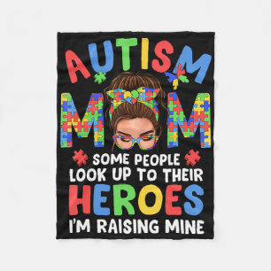 Autism Mum Raising Hero Groovy Messy Bun Autism Aw Fleece Blanket