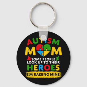 Autism Mum Raising Hero Groovy Messy Bun Autism Aw Key Ring
