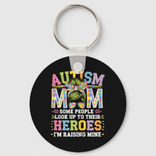 Autism Mum Raising Hero Groovy Messy Bun Autism Aw Key Ring