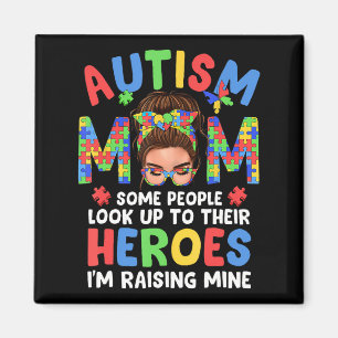Autism Mum Raising Hero Groovy Messy Bun Autism Aw Magnet