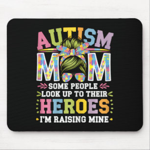 Autism Mum Raising Hero Groovy Messy Bun Autism Aw Mouse Pad