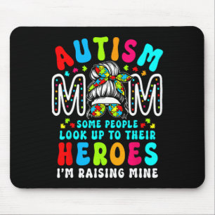 Autism Mum Raising Hero Groovy Messy Bun Autism Aw Mouse Pad