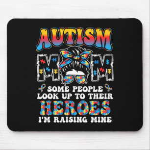 Autism Mum Raising Hero Groovy Messy Bun Autism Aw Mouse Pad