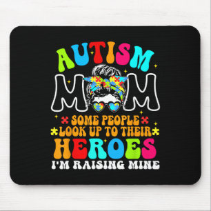 Autism Mum Raising Hero Groovy Messy Bun Autism Aw Mouse Pad