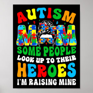 Autism Mum Raising Hero Groovy Messy Bun Autism Aw Poster