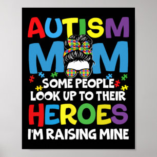 Autism Mum Raising Hero Groovy Messy Bun Autism Aw Poster