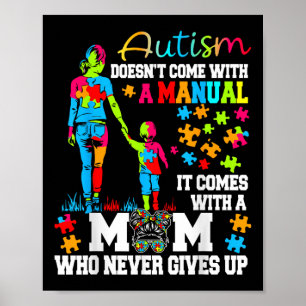 Autism Mum Raising Hero Groovy Messy Bun Autism Aw Poster