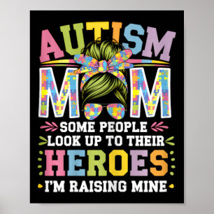 Autism Mum Raising Hero Groovy Messy Bun Autism Aw Poster