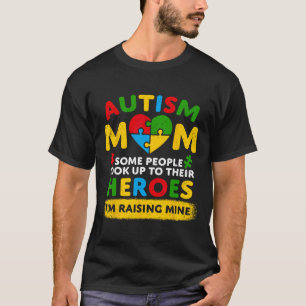 Autism Mum Raising Hero Groovy Messy Bun Autism Aw T-Shirt