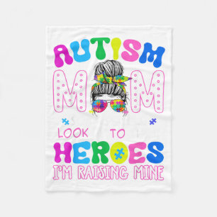 Autism Mum Raising Hero Groovy Messy Bun Autism Fleece Blanket