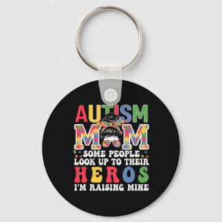 Autism Mum Raising - Hero Groovy Messy Bun Autism  Key Ring