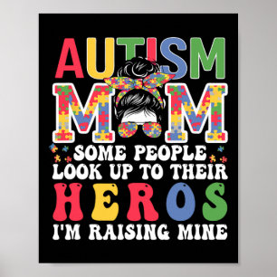 Autism Mum Raising - Hero Groovy Messy Bun Autism  Poster