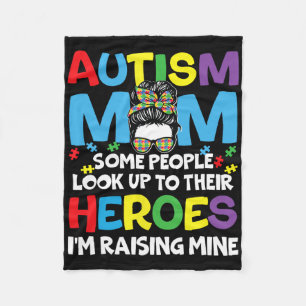 Autism Mum Raising Hero Messy Bun Autism Awareness Fleece Blanket