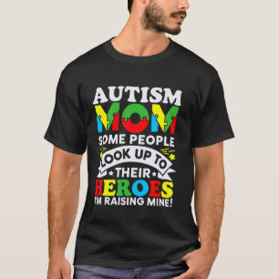 Autism Mum Raising Hero Messy Bun Autism Awareness T-Shirt