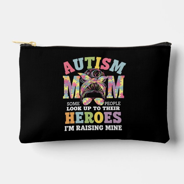 Autism Mum Raising Hero Messy Bun Autistic Accessory Pouch (Front)
