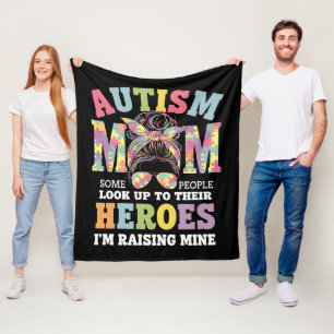 Autism Mum Raising Hero Messy Bun Autistic Fleece Blanket