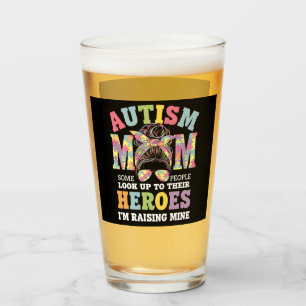 Autism Mum Raising Hero Messy Bun Autistic Glass
