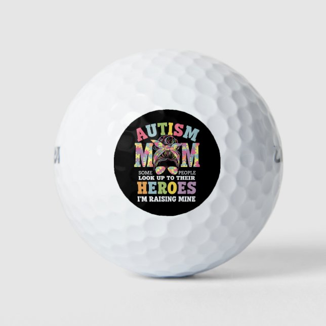 Autism Mum Raising Hero Messy Bun Autistic Golf Balls (Front)