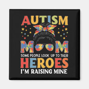 Autism Mum Raising Hero Messy Bun Groovy Autism Aw Magnet
