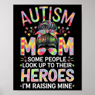 Autism Mum Raising Hero Puzzle Piece Art Autism Aw Poster