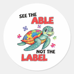 Autism Mum See The Able Autism Awareness Turtle Un Classic Round Sticker