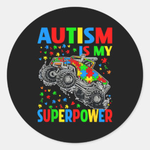 Autism My Superpower Monster Truck Kids Boys  Classic Round Sticker