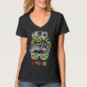 Autism Nani Messy Bun Sunglasses Bandanna Mother D T-Shirt