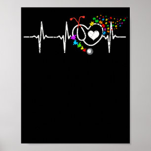 Autism Nurse Heart Beat Puzzle Stethoscope Poster