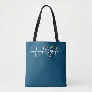 Autism Nurse Heart Beat Puzzle Stethoscope Tote Bag