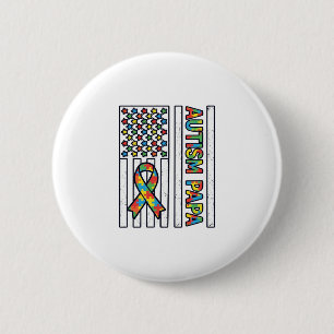 Autism Papa Flag Ribbon Puzzle Piece Shirt Design_ 6 Cm Round Badge