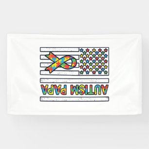 Autism Papa Flag Ribbon Puzzle Piece Shirt Design_ Banner