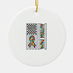 Autism Papa Flag Ribbon Puzzle Piece Shirt Design_ Ceramic Tree Decoration