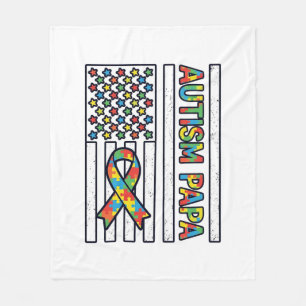 Autism Papa Flag Ribbon Puzzle Piece Shirt Design_ Fleece Blanket
