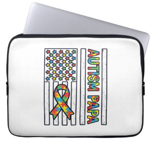 Autism Papa Flag Ribbon Puzzle Piece Shirt Design_ Laptop Sleeve
